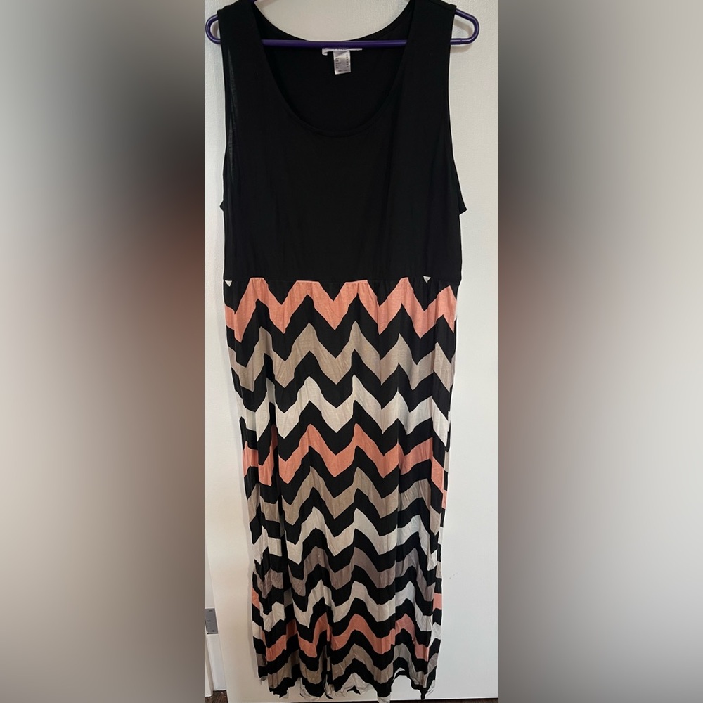 Lascana for Venus Casual Tank Dress Black White Pink/Peach Gray